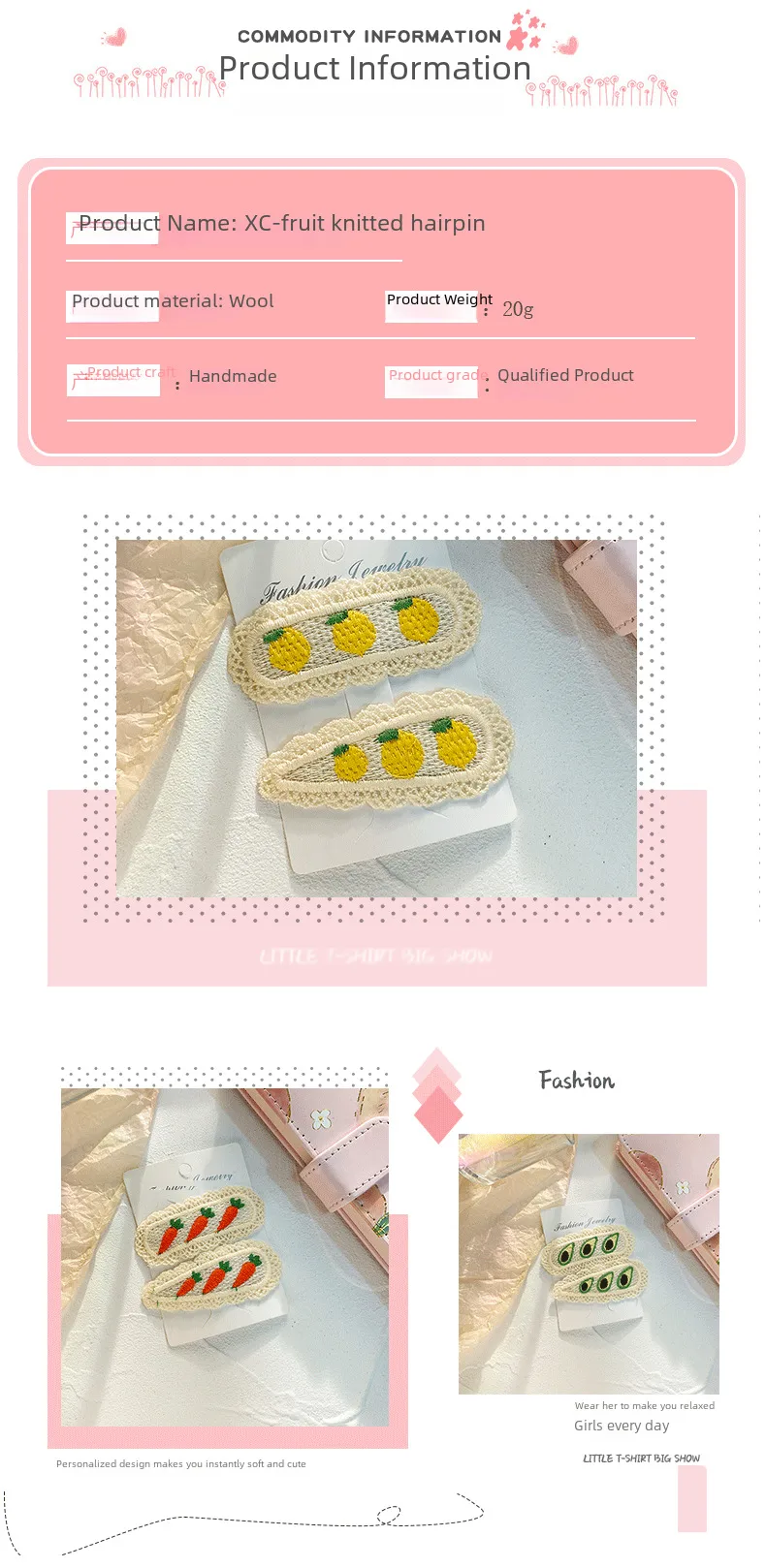 New Children's Hairpin Baby Hairpin Cute BB Knot Fabric Clip  Fruit Knitted Princess Hair Accessories display picture 2