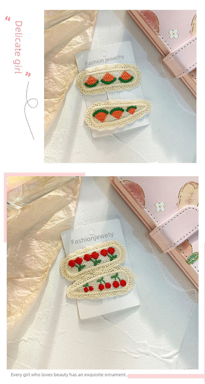 New Children's Hairpin Baby Hairpin Cute BB Knot Fabric Clip  Fruit Knitted Princess Hair Accessories display picture 3
