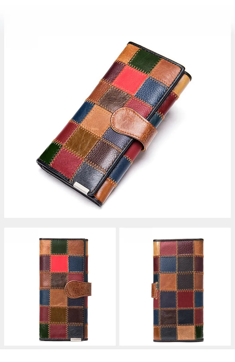 WESTAL Genuine Leather Wallet Women's Large Capacity First Layer Cowhide Clutch Color Stitching Fashion Long Wallet Trendy display picture 5