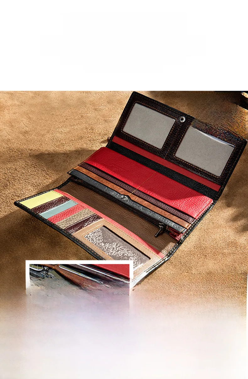 WESTAL Genuine Leather Wallet Women's Large Capacity First Layer Cowhide Clutch Color Stitching Fashion Long Wallet Trendy display picture 6