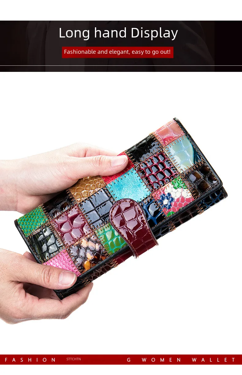 WESTAL Genuine Leather Wallet Women's Large Capacity First Layer Cowhide Clutch Color Stitching Fashion Long Wallet Trendy display picture 7