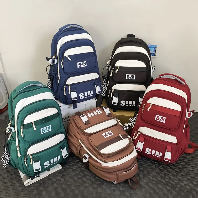 One Size Water Repellent Color Block School Daily School Backpack display picture 8