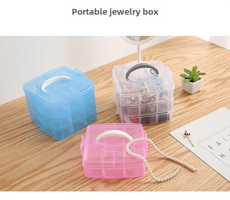 Simple Transparent Plaid Portable Storage Box Jewelry Earrings Necklace Ring Jewelry Children's Hair Accessories Practical Storage Box display picture 3