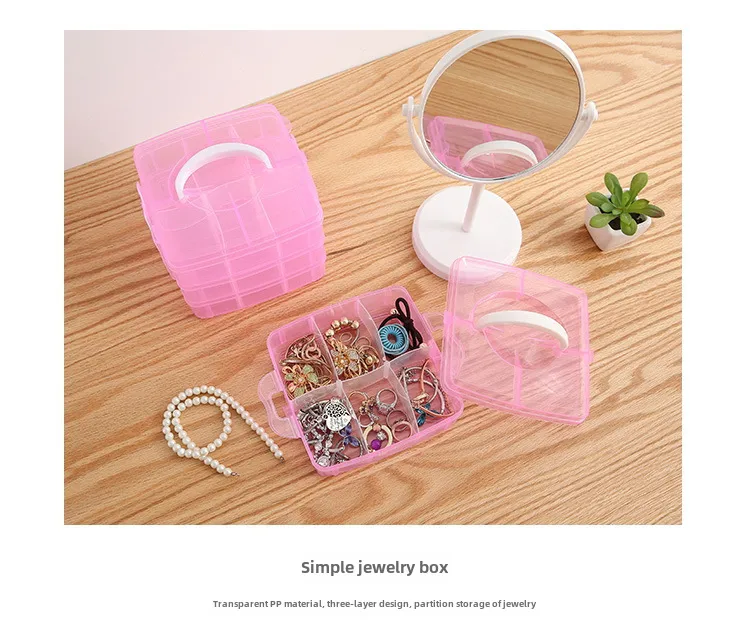 Simple Transparent Plaid Portable Storage Box Jewelry Earrings Necklace Ring Jewelry Children's Hair Accessories Practical Storage Box display picture 4