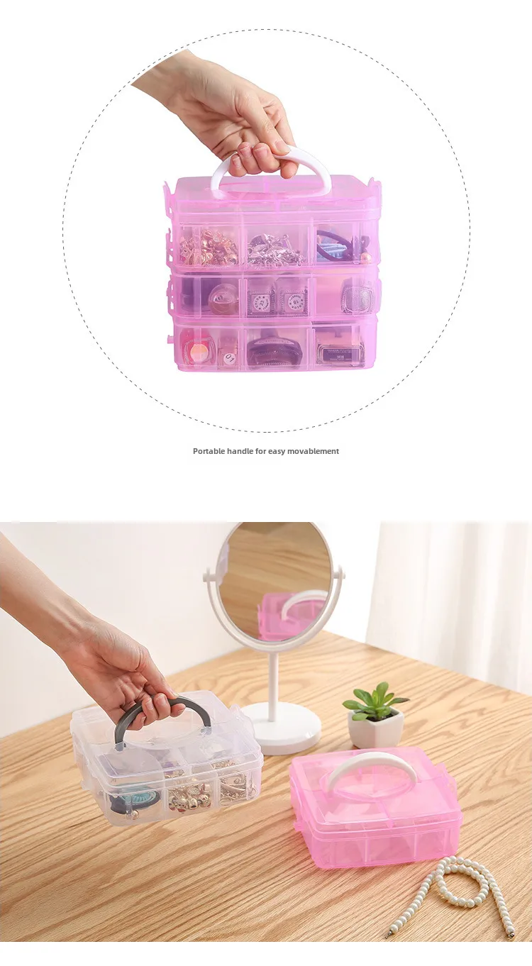 Simple Transparent Plaid Portable Storage Box Jewelry Earrings Necklace Ring Jewelry Children's Hair Accessories Practical Storage Box display picture 6