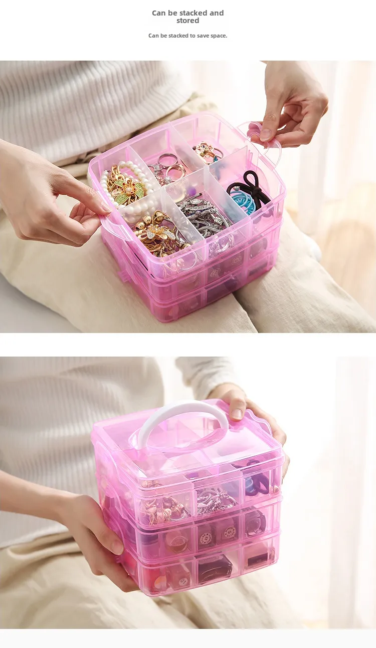Simple Transparent Plaid Portable Storage Box Jewelry Earrings Necklace Ring Jewelry Children's Hair Accessories Practical Storage Box display picture 9