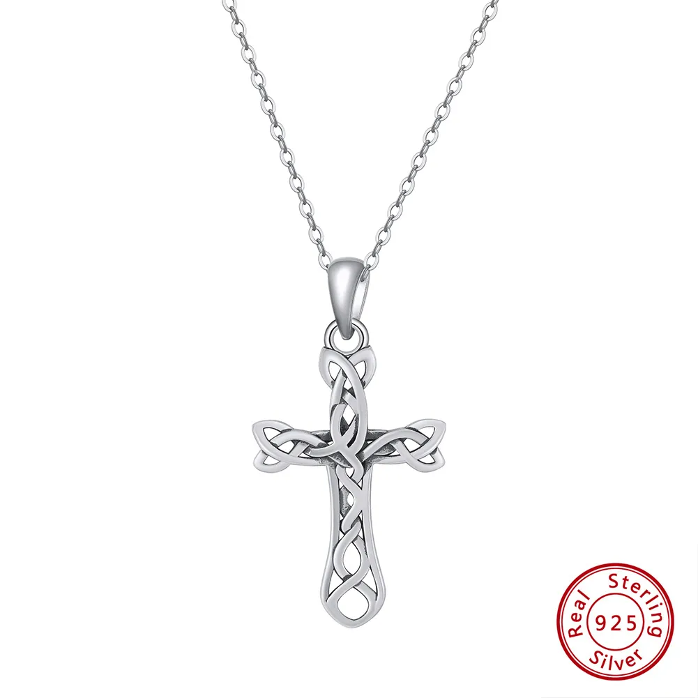 925 Sterling Silver Plated Cable Chain Handmade Polishing Cross Knot Pendant Necklace display picture 1