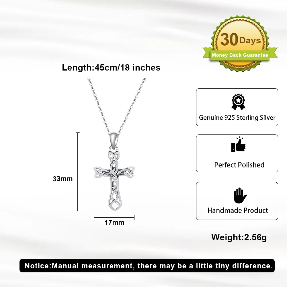 925 Sterling Silver Plated Cable Chain Handmade Polishing Cross Knot Pendant Necklace display picture 4