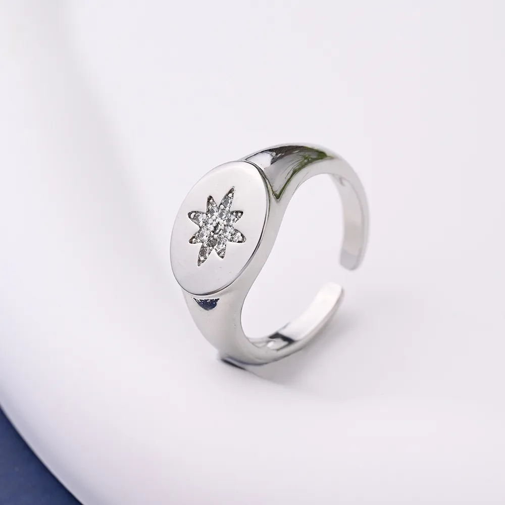 Copper 18K Gold Plated Opening Plating Inlay Eight Awn Star Heart Shape Zircon Adjustable Ring display picture 3