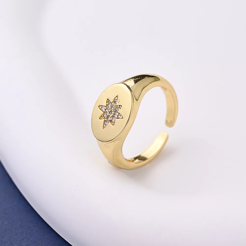 Copper 18K Gold Plated Opening Plating Inlay Eight Awn Star Heart Shape Zircon Adjustable Ring display picture 4