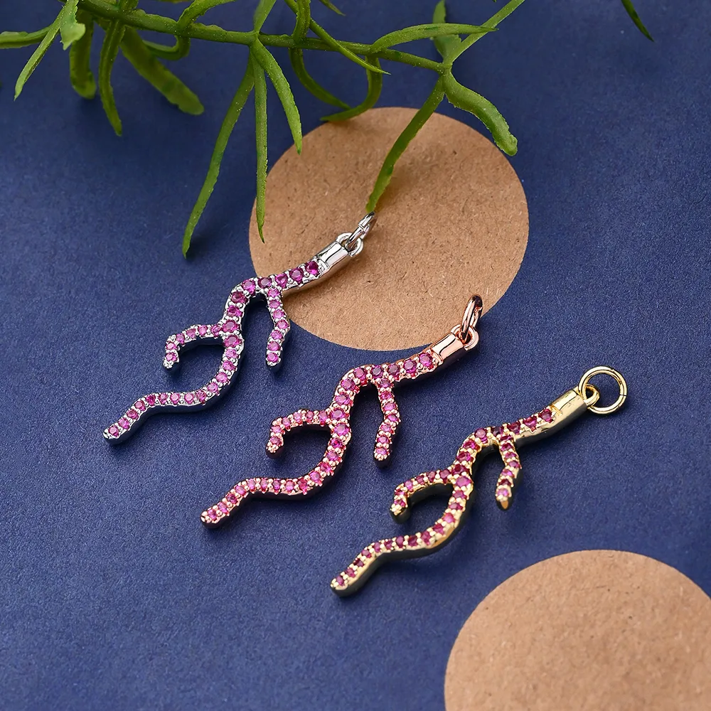 1 Pc/Package 34.5x11mm Hole 3~3.9mm Copper Zircon Rose Gold Plated White Gold Plated Gold Plated Coral Polished Pendant display picture 2