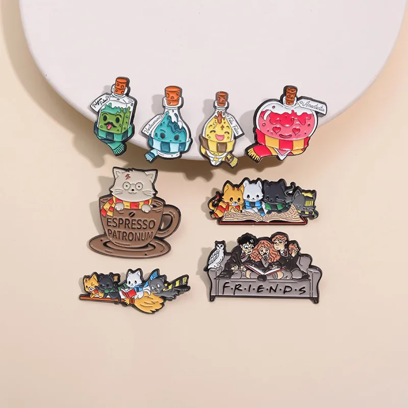 Cartoon Style Cute Animal Cat Magic Medicine Bottle Alloy Stamping Stoving Varnish Plating Unisex Brooches display picture 2