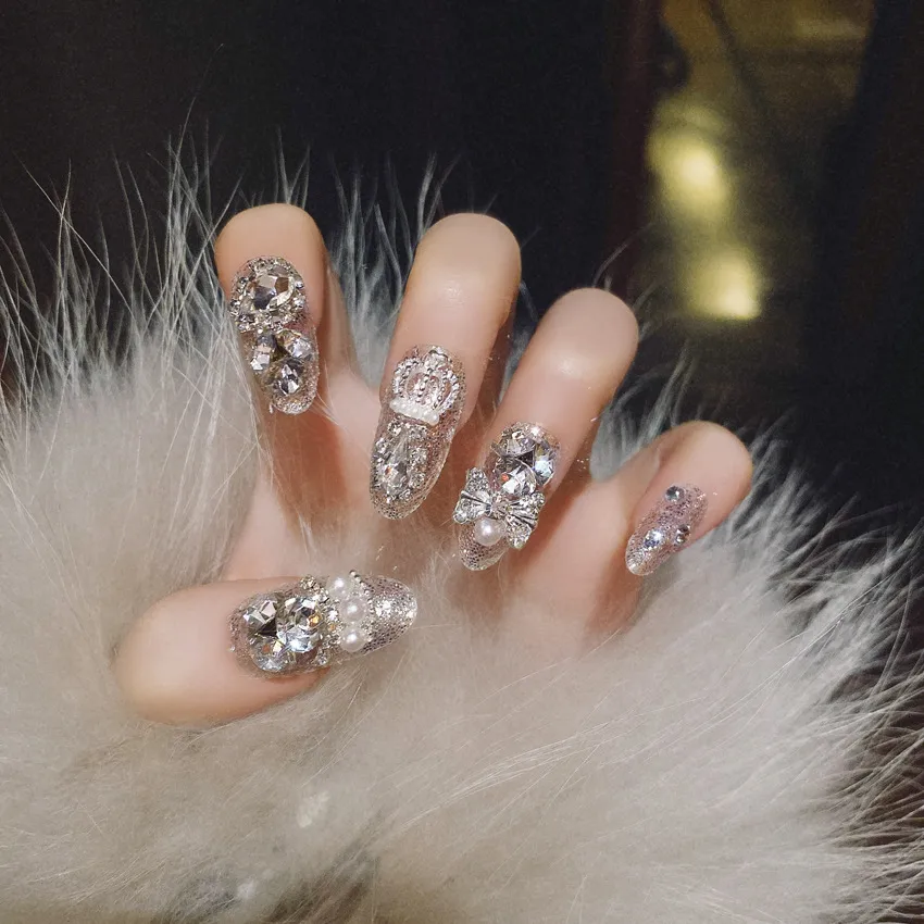 Wearing Nail Finished Nail Art 24 Pieces Boxed Fake Nails Wholesale Shining Gem Bride Nail Art Patch U36 display picture 3