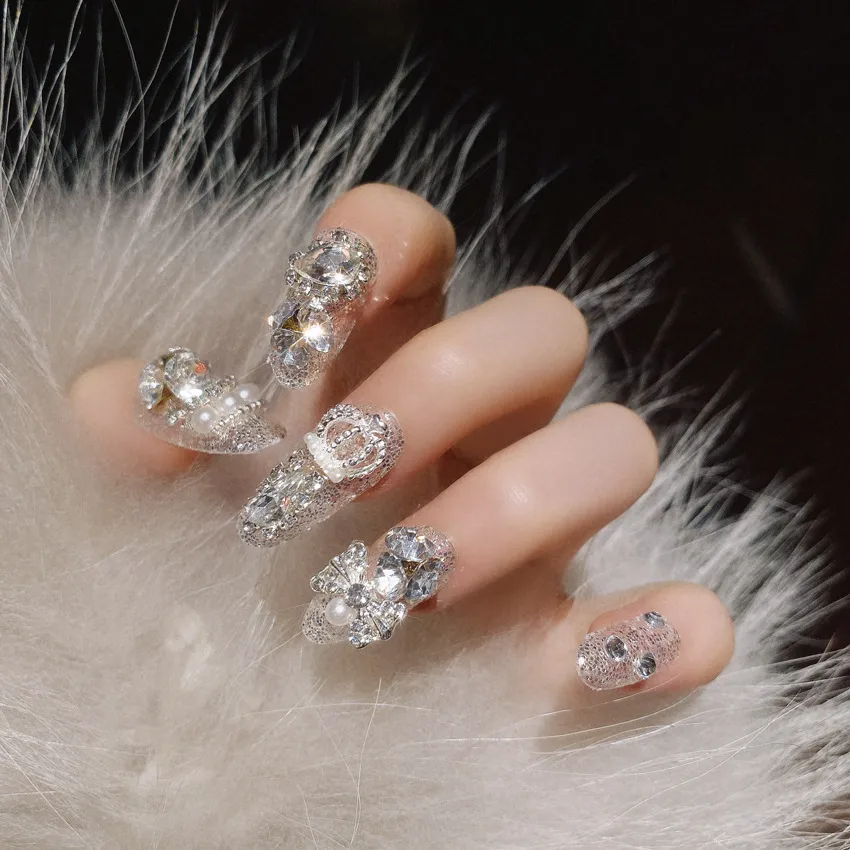 Wearing Nail Finished Nail Art 24 Pieces Boxed Fake Nails Wholesale Shining Gem Bride Nail Art Patch U36 display picture 1
