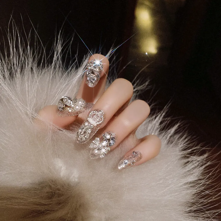 Wearing Nail Finished Nail Art 24 Pieces Boxed Fake Nails Wholesale Shining Gem Bride Nail Art Patch U36 display picture 6