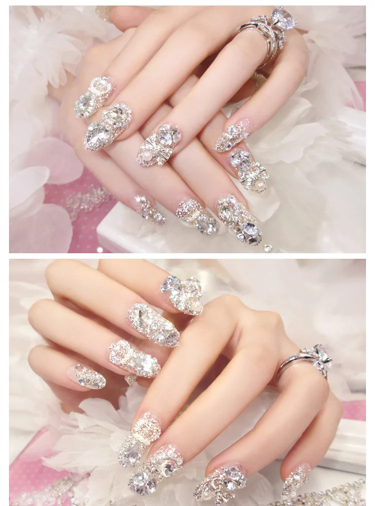 Wearing Nail Finished Nail Art 24 Pieces Boxed Fake Nails Wholesale Shining Gem Bride Nail Art Patch U36 display picture 11