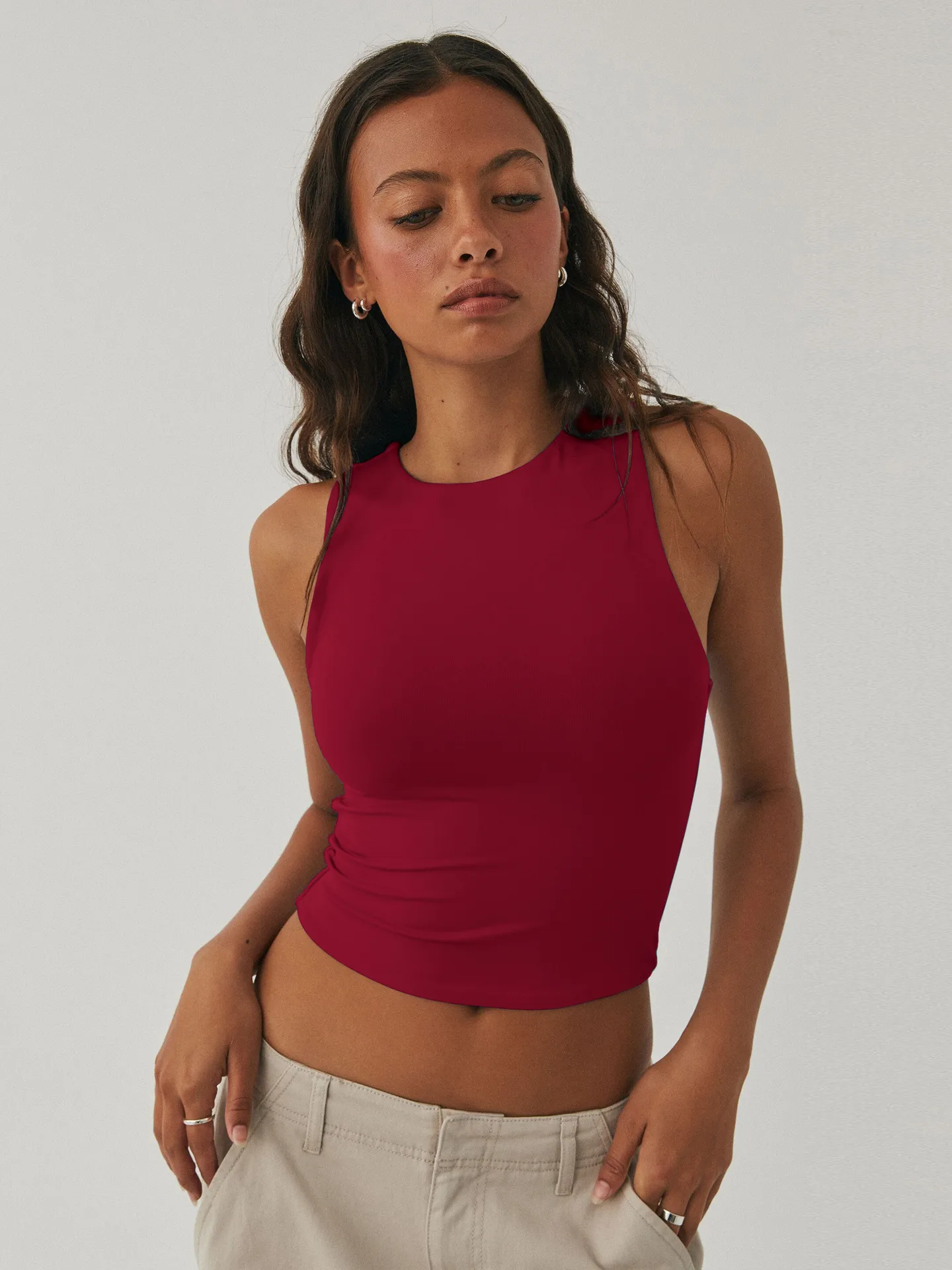 Spice Girl Fashion Spring And Summer Y2K Sleeveless Vest Slim-fit Slimming Inner Wearing Outer Wearing Sports Short Top For Women display picture 35