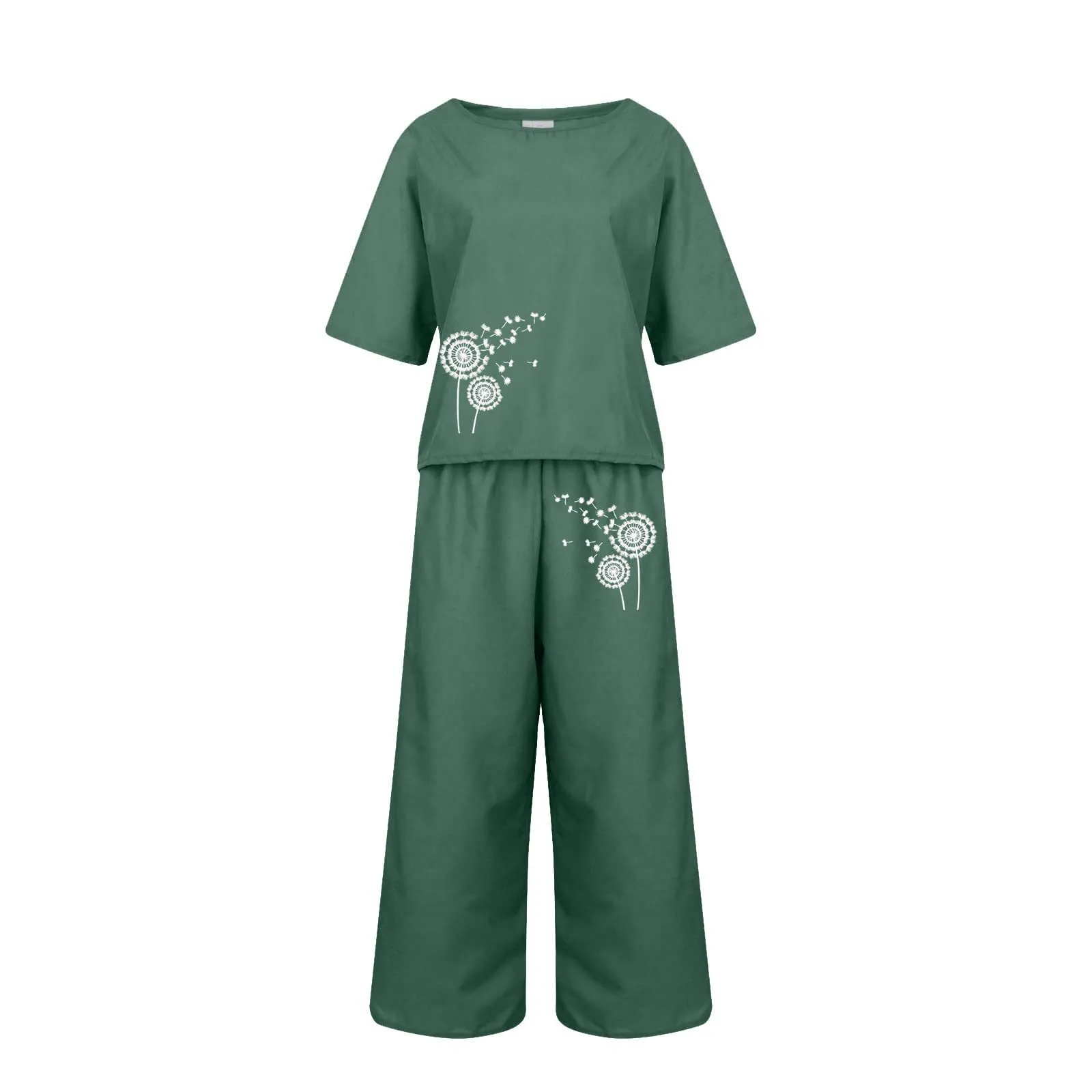 Southeast Asia Europe And The United States  New Solid Color Short Sleeve Suit Hot Printing Two-piece Women's  Wholesale display picture 32
