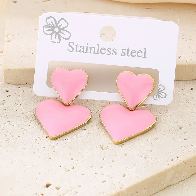 1 Pair Vintage Style Heart Shape 304 Stainless Steel 18K Gold Plated Drop Earrings display picture 5