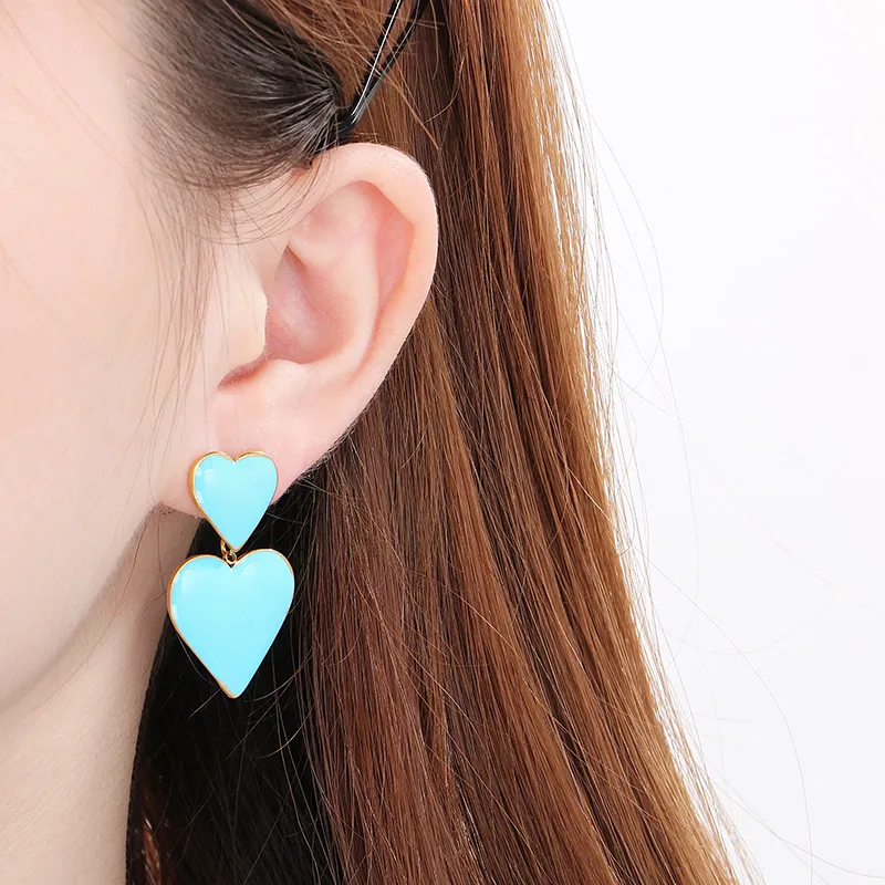 1 Pair Vintage Style Heart Shape 304 Stainless Steel 18K Gold Plated Drop Earrings display picture 6