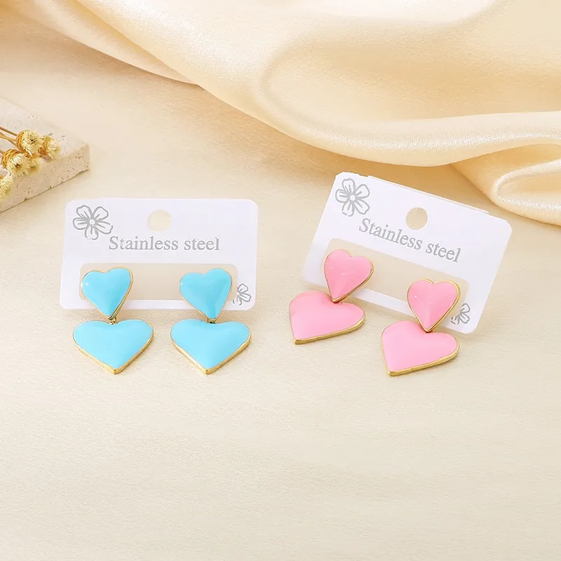 1 Pair Vintage Style Heart Shape 304 Stainless Steel 18K Gold Plated Drop Earrings display picture 9