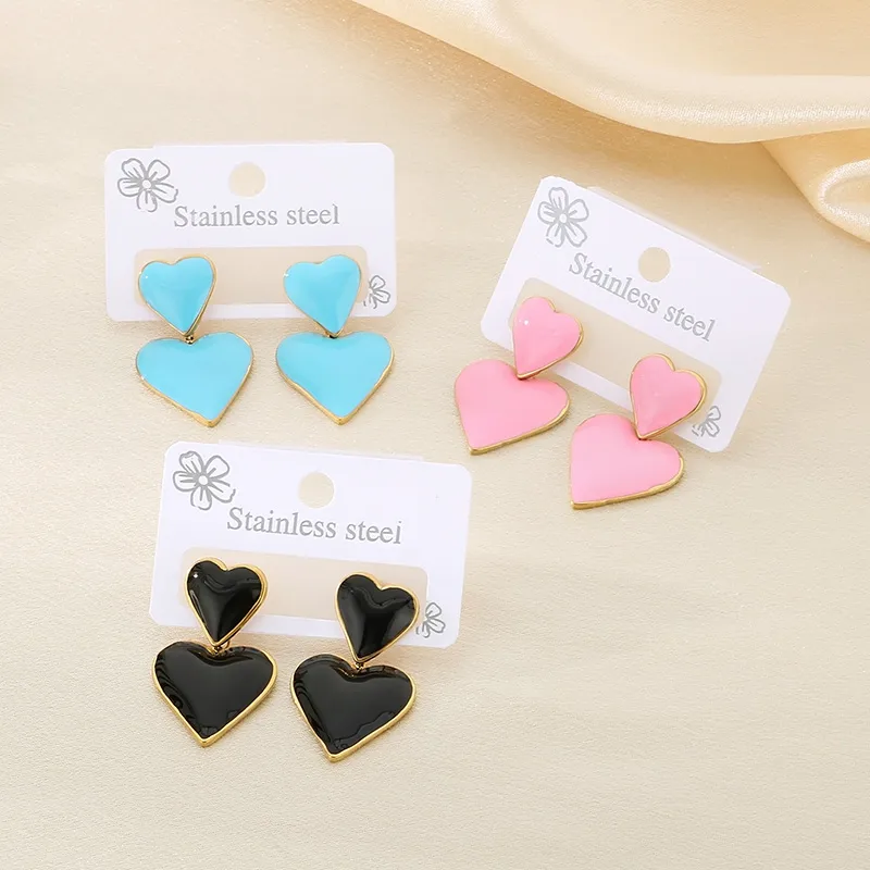 1 Pair Vintage Style Heart Shape 304 Stainless Steel 18K Gold Plated Drop Earrings display picture 8