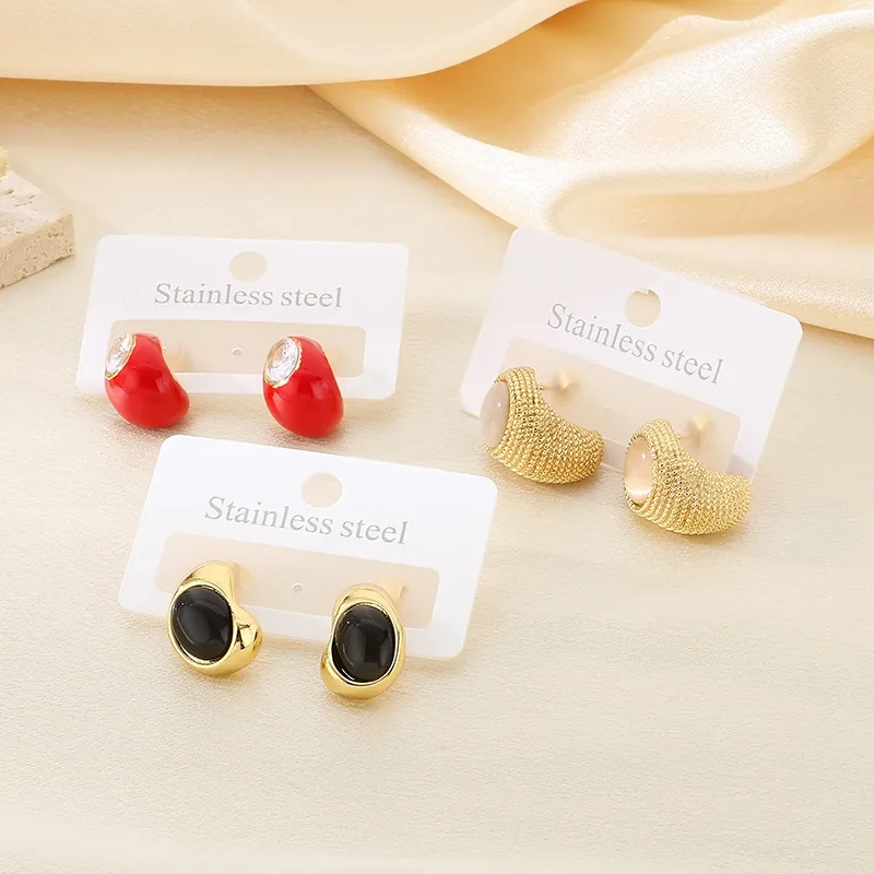 1 Pair Vintage Style Water Droplets 304 Stainless Steel 18K Gold Plated Ear Studs display picture 3