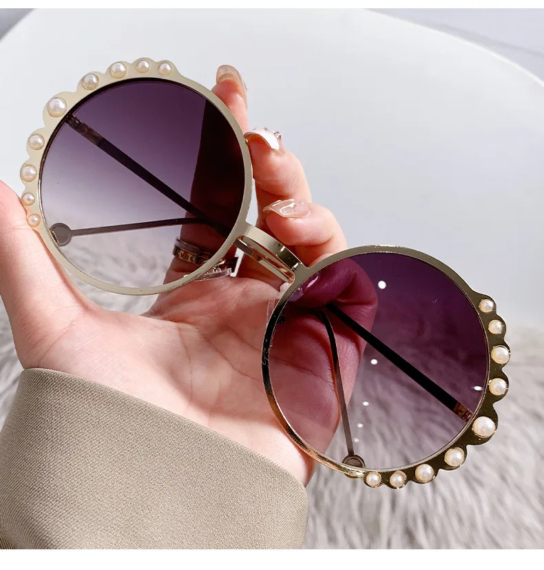 Basic Lady Geometric Ac Round Frame Pearl Full Frame Women's Sunglasses display picture 1