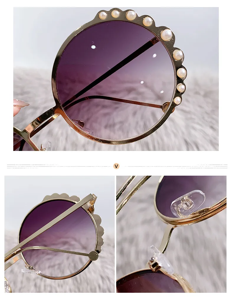 Basic Lady Geometric Ac Round Frame Pearl Full Frame Women's Sunglasses display picture 2