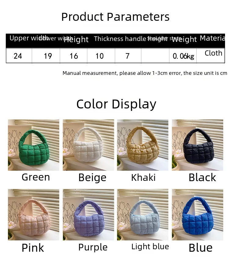 Autumn And Winter Mini Cloud Handbag Korean Style New Down Cotton-padded Underarm Bag Bubble Elastic  Handbag display picture 2