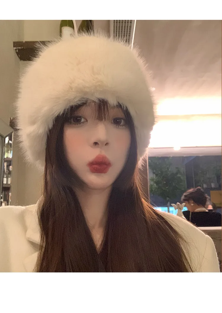 Fur Plush Hat Children's Autumn And Winter Japanese Style Big Head Thickened Warm Cold-proof Ear Protecting Fisherman Hat Shows Small Face display picture 1