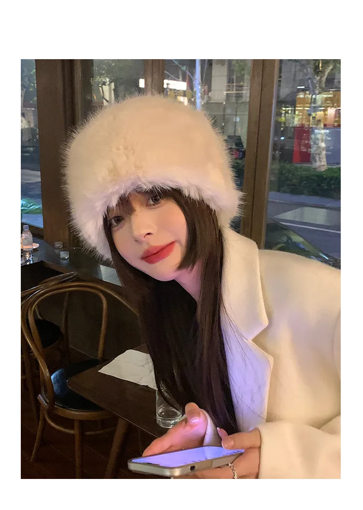 Fur Plush Hat Children's Autumn And Winter Japanese Style Big Head Thickened Warm Cold-proof Ear Protecting Fisherman Hat Shows Small Face display picture 3