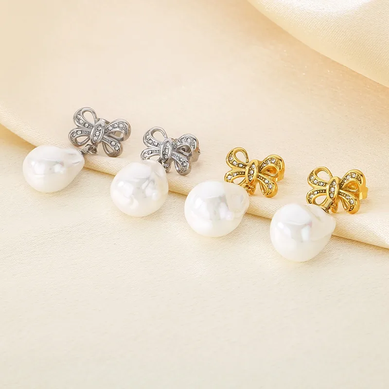 1 Pair Elegant Simple Style Streetwear Bow Knot 304 Stainless Steel 18K Gold Plated Drop Earrings display picture 4