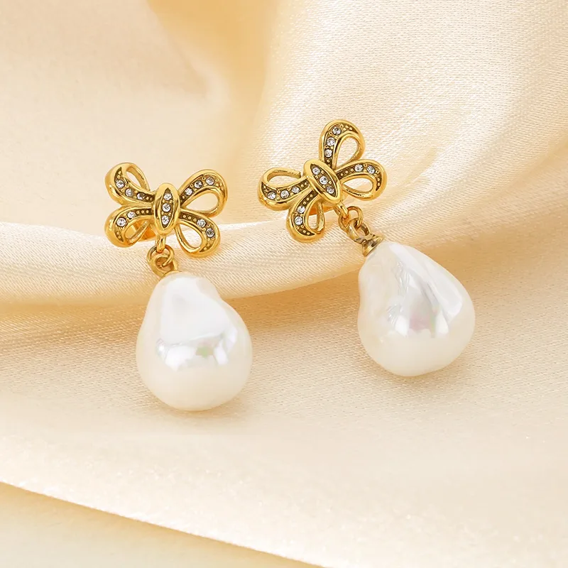 1 Pair Elegant Simple Style Streetwear Bow Knot 304 Stainless Steel 18K Gold Plated Drop Earrings display picture 10