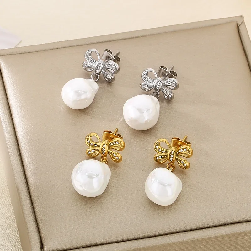 1 Pair Elegant Simple Style Streetwear Bow Knot 304 Stainless Steel 18K Gold Plated Drop Earrings display picture 11