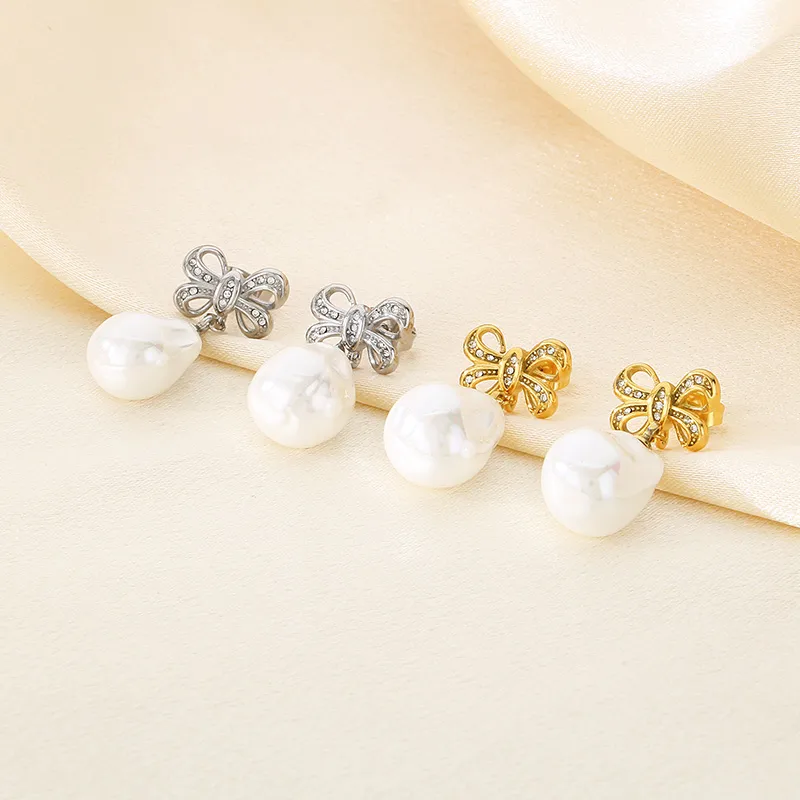 1 Pair Elegant Simple Style Streetwear Bow Knot 304 Stainless Steel 18K Gold Plated Drop Earrings display picture 9