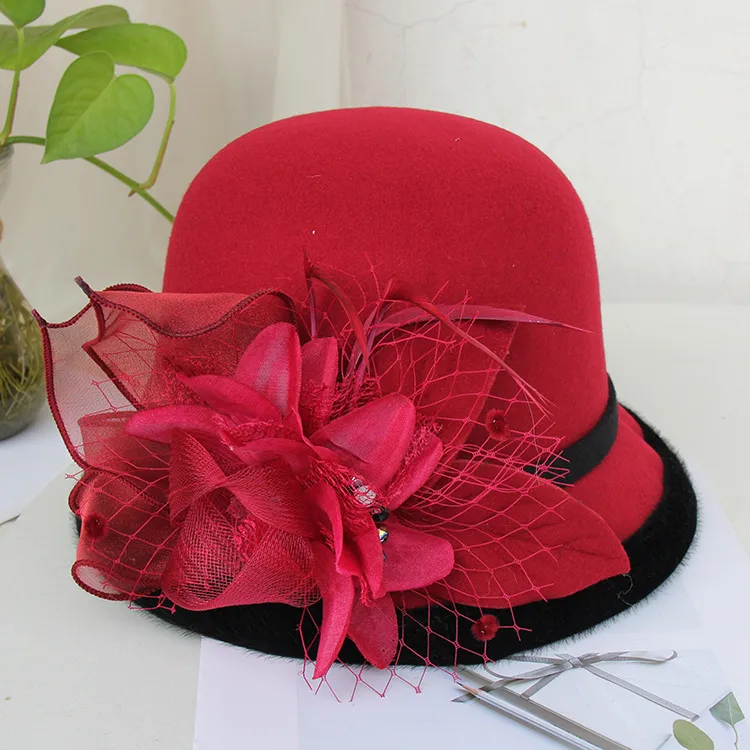 Woolen Hat Women's Autumn And Winter British Socialite Feather Mesh Bowler Hat Korean Casual  Fisherman Hat Basin Hat Trendy display picture 13