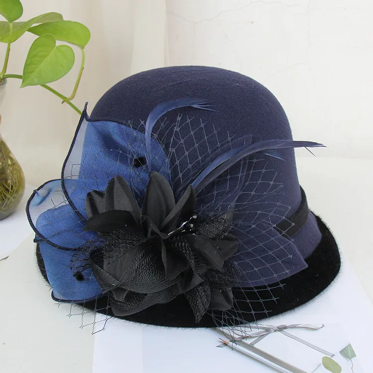 Woolen Hat Women's Autumn And Winter British Socialite Feather Mesh Bowler Hat Korean Casual  Fisherman Hat Basin Hat Trendy display picture 14