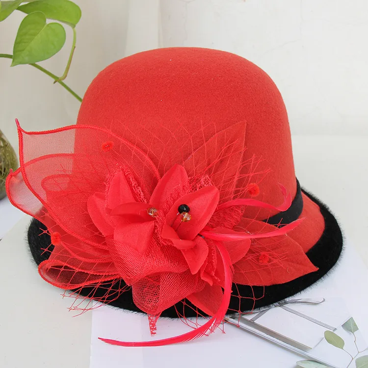 Woolen Hat Women's Autumn And Winter British Socialite Feather Mesh Bowler Hat Korean Casual  Fisherman Hat Basin Hat Trendy display picture 16