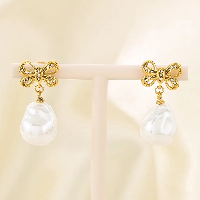 1 Pair Elegant Simple Style Streetwear Bow Knot 304 Stainless Steel 18K Gold Plated Drop Earrings display picture 7