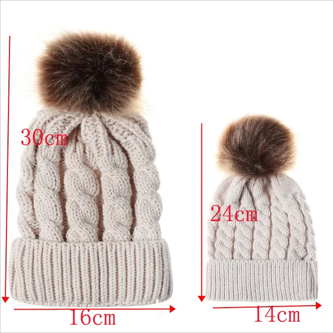 In Autumn And Winter Ball Twist Knitted Hat Warm Female Parent-child Imitation Raccoon Fur Ball Wool Hat display picture 1