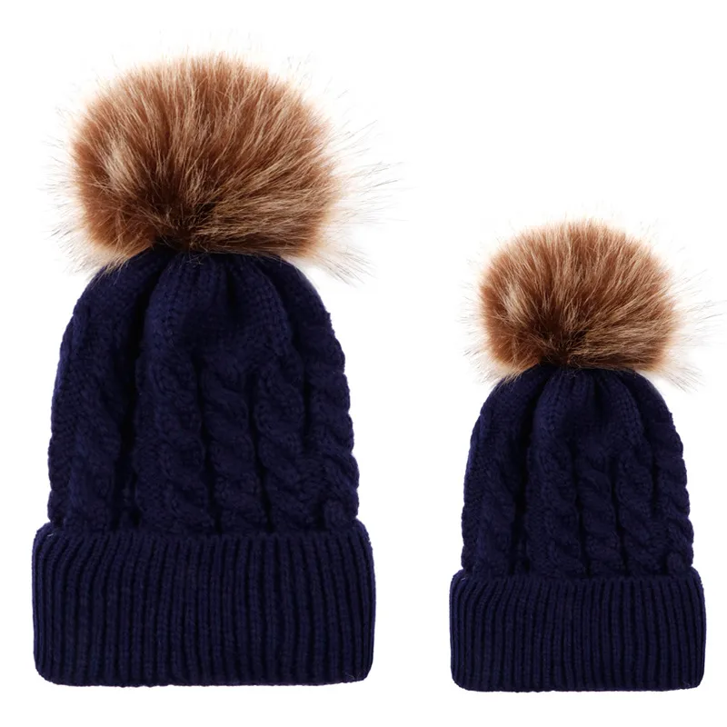 In Autumn And Winter Ball Twist Knitted Hat Warm Female Parent-child Imitation Raccoon Fur Ball Wool Hat display picture 2