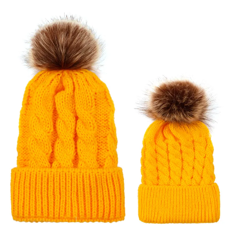 In Autumn And Winter Ball Twist Knitted Hat Warm Female Parent-child Imitation Raccoon Fur Ball Wool Hat display picture 5