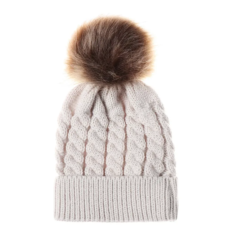 In Autumn And Winter Ball Twist Knitted Hat Warm Female Parent-child Imitation Raccoon Fur Ball Wool Hat display picture 8