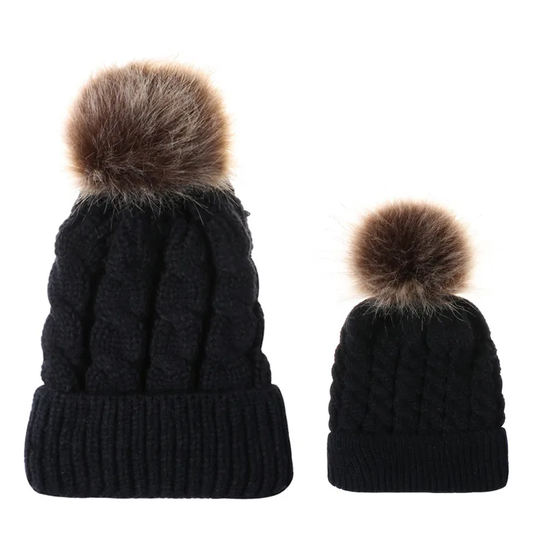 In Autumn And Winter Ball Twist Knitted Hat Warm Female Parent-child Imitation Raccoon Fur Ball Wool Hat display picture 10