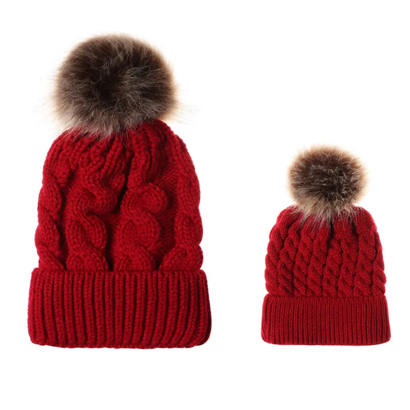 In Autumn And Winter Ball Twist Knitted Hat Warm Female Parent-child Imitation Raccoon Fur Ball Wool Hat display picture 11
