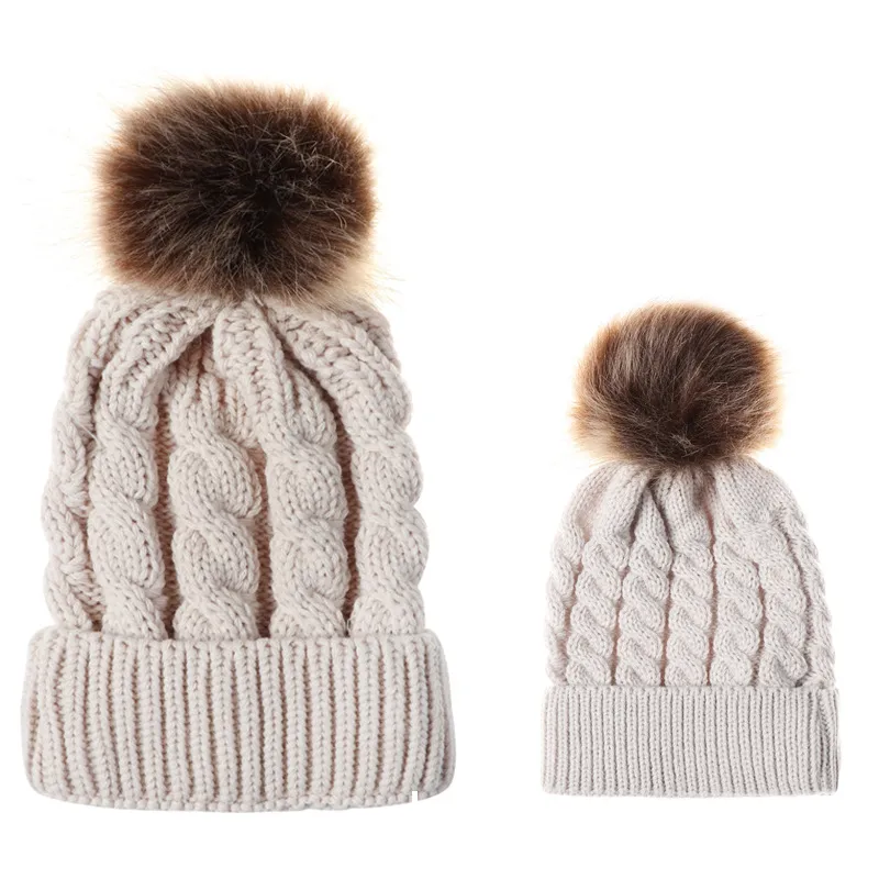 In Autumn And Winter Ball Twist Knitted Hat Warm Female Parent-child Imitation Raccoon Fur Ball Wool Hat display picture 12