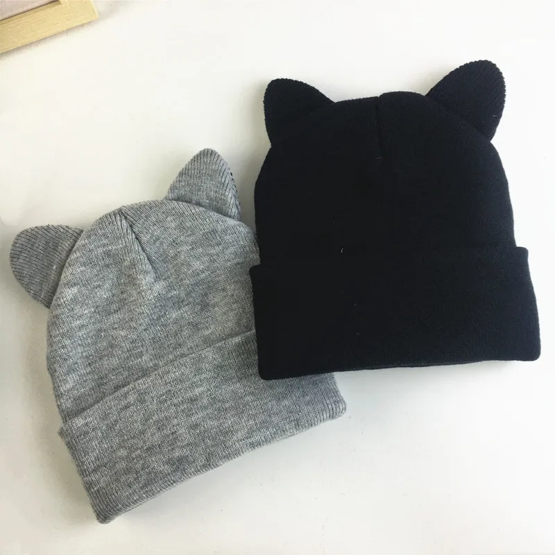 Cute Cat Ears Knitted Wool Hat Women's Korean-style Trendy Cat Ears Pullover Warm Casual Hat Cold Hat display picture 1