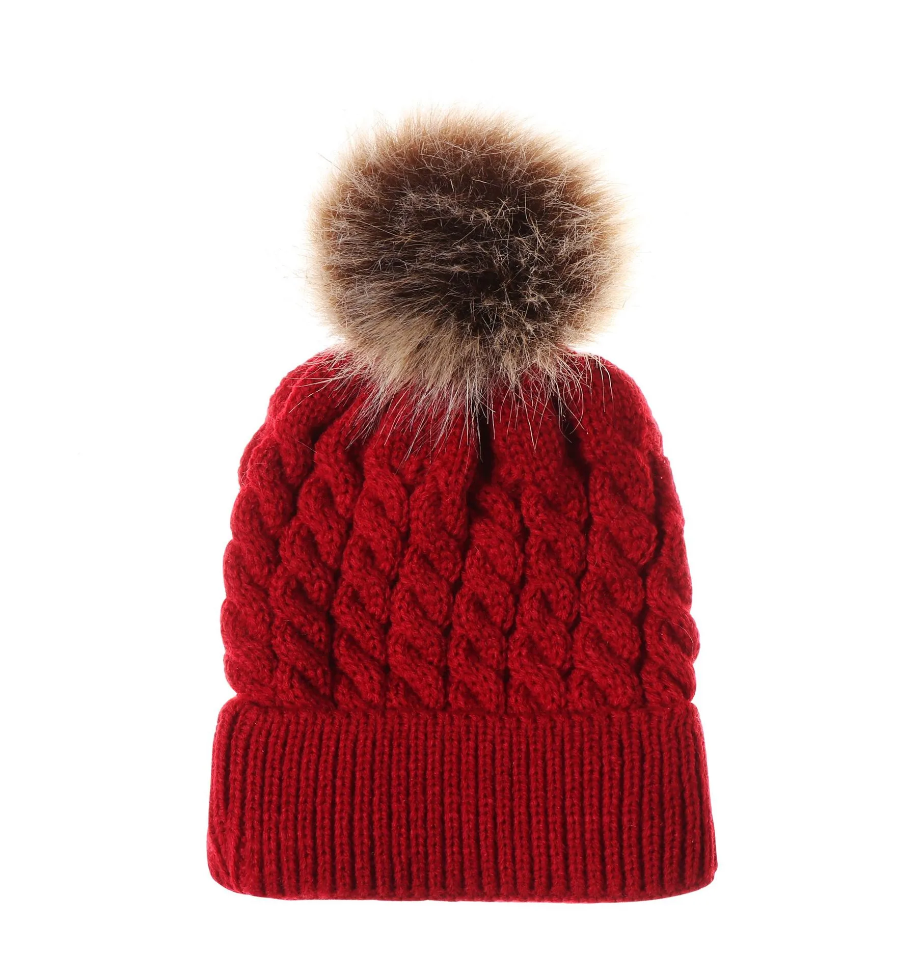 In Autumn And Winter Ball Twist Knitted Hat Warm Female Parent-child Imitation Raccoon Fur Ball Wool Hat display picture 13