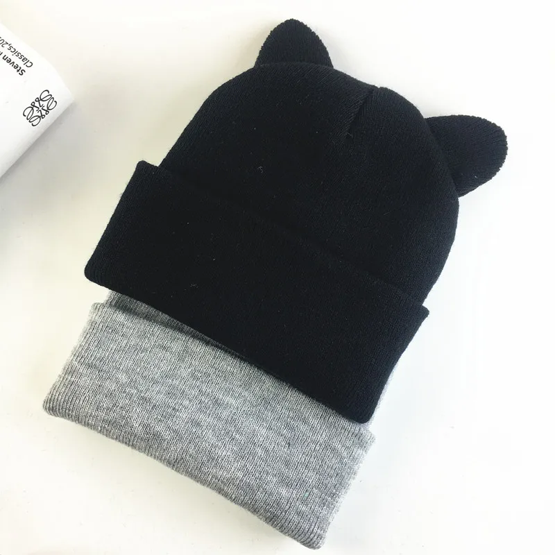 Cute Cat Ears Knitted Wool Hat Women's Korean-style Trendy Cat Ears Pullover Warm Casual Hat Cold Hat display picture 2